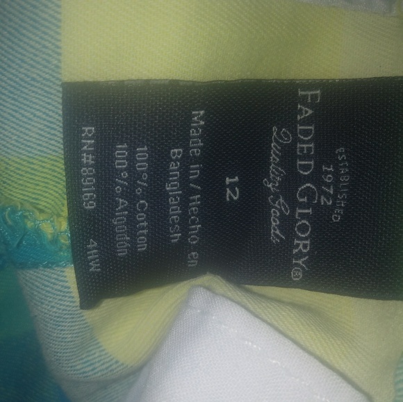 FG 12 Cotton Checked Turquoise Butter Yellow Summer Shorts - Picture 4 of 4